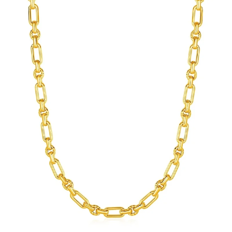 Galaxy charm necklaces-Rounded Rectangular Link Necklace with Textured Round Links in 14k Yellow Gold