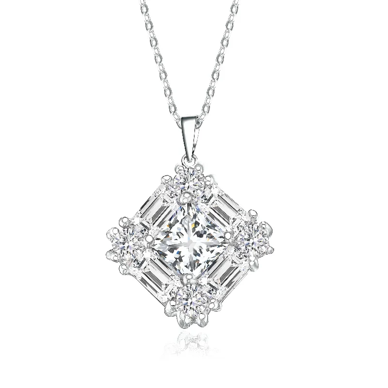 Radiant pearl necklaces-Sterling Silver Cubic Zirconia Square Necklace