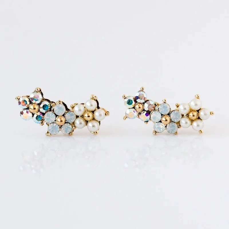 Cosmic glow earrings-Floral Ear Climbers