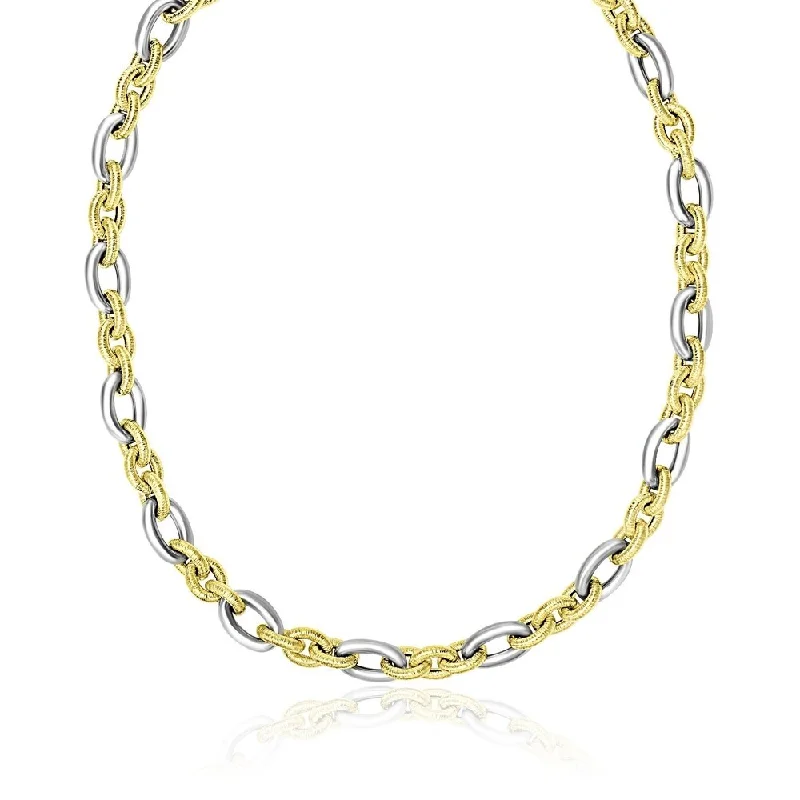 Stellar star necklaces-14k Two-Tone Gold Textured and Smooth Oval Chain Necklace