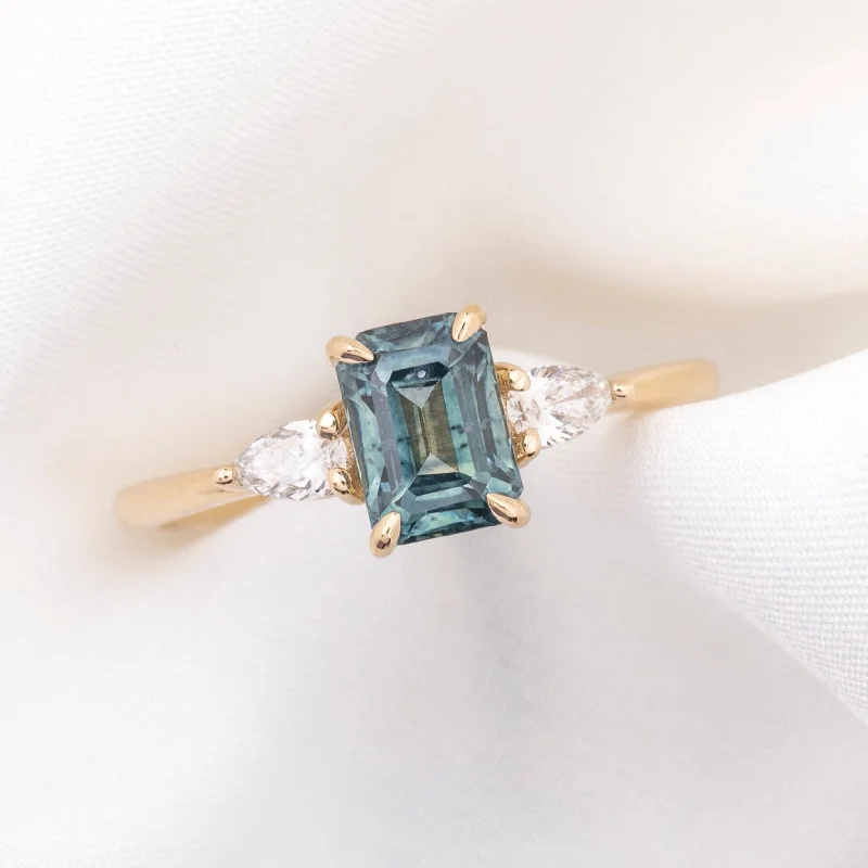 Rustic lock engagement rings-Olivia Ring 1.50ct Teal Blue Montana Sapphire, 14k Yellow Gold (One of a kind)