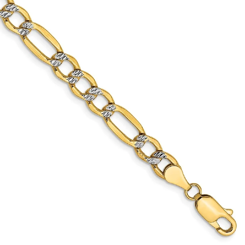 Bead row bangles-14k Yellow Semi-solid with Rhodium Pave‚ Figaro Chain Bracelet, 9" (W-5.25mm)