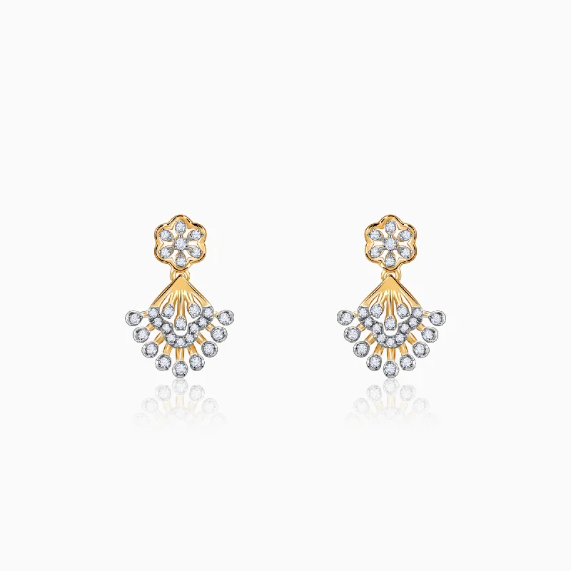 Tiny wing earrings-Gold Fancy Bloom Diamond Earrings