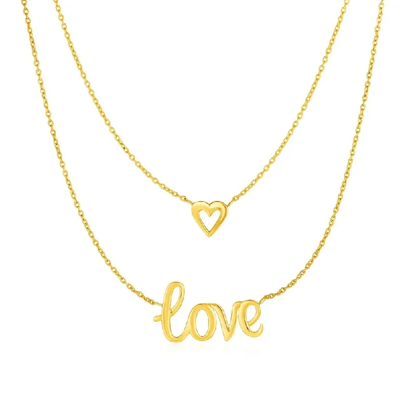 Patina bronze necklaces-Two Part Love and Heart Necklace in 10k Yellow Gold