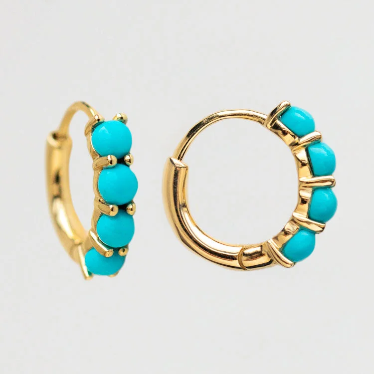 Mystic eye earrings-Solid Gold Turquoise Huggie Hoops