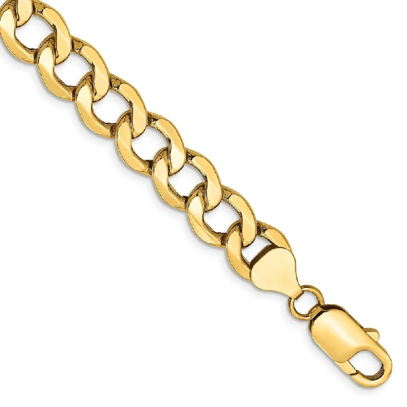 Curved art bangles-14k Yellow Gold 9mm Semi-Solid Curb Chain Bracelet, 7"