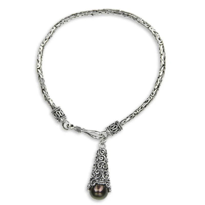 Silk tassel bangles-NOVICA Handmade Sterling Silver Arabesque Dewdrop Pearl Bracelet (Indonesia)