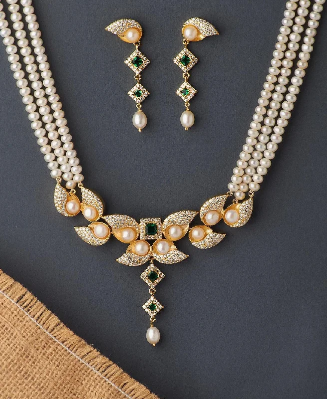 Sleek design necklaces-Gorgeous Real Pearl Necklace Set