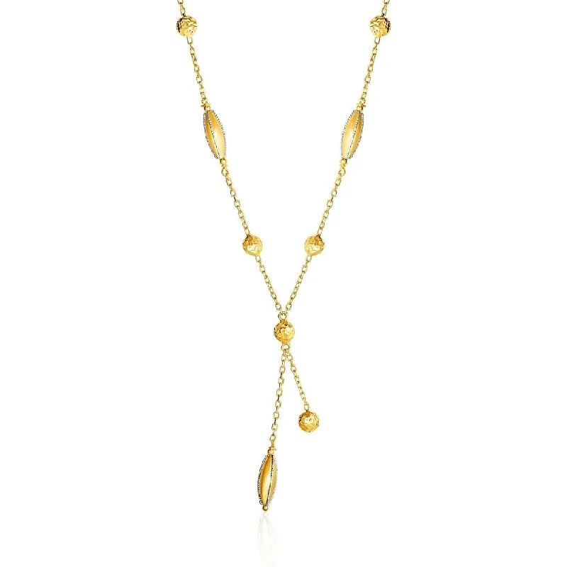 Elite diamond necklaces-14k Two Tone Gold Necklace with Marquise Motifs and Textured Circles