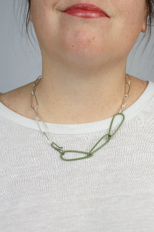 Retro locket necklaces-Modular Necklace in Silver and Olive Green