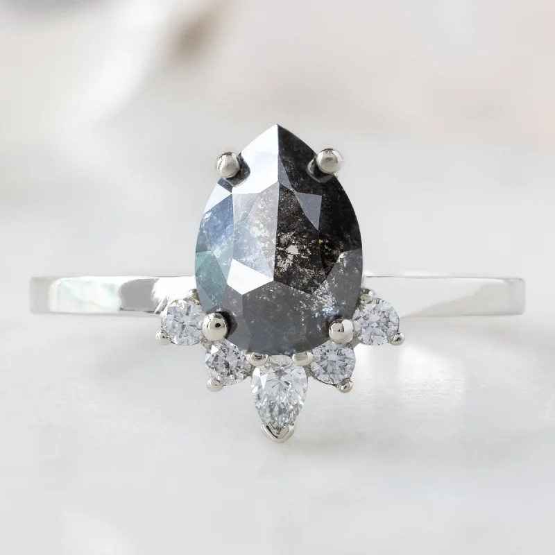 Rustic lock engagement rings-The Aster Ring | 1.55ct Pear Black Diamond in 14K White Gold