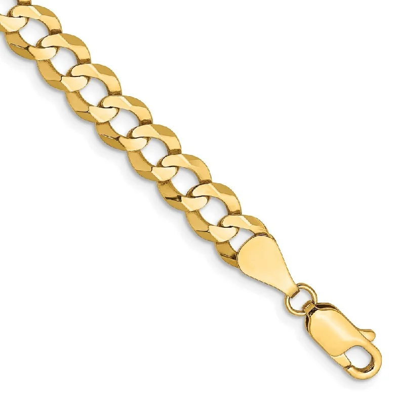 Tiny dot bangles-14k Yellow Gold 7.2mm Lightweight Flat Cuban Chain Bracelet, 7"