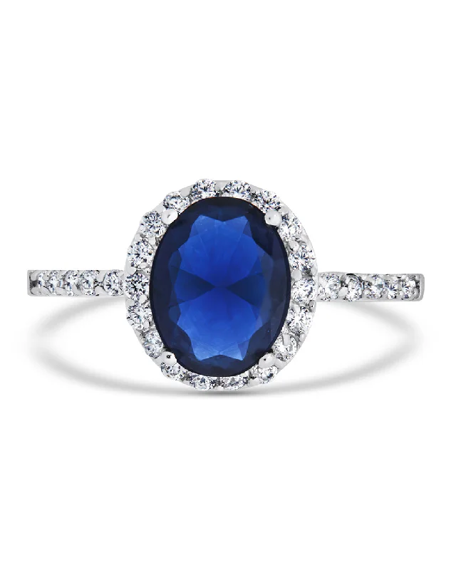 Topaz rings-Sterling Silver Sapphire CZ Halo Ring