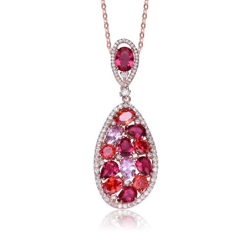 Thick bib necklaces-Palette Isabelle Red CZ Rose Gold Pendant Necklace