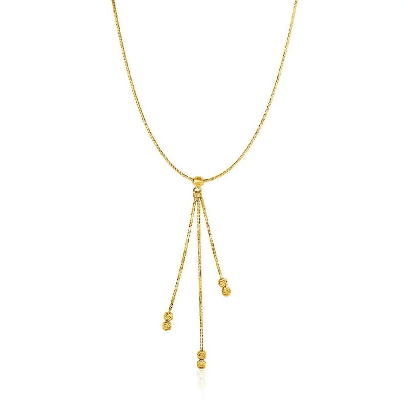 Oval shape necklaces-14k Yellow Gold Necklace with Chain and Textured Ball Dangle