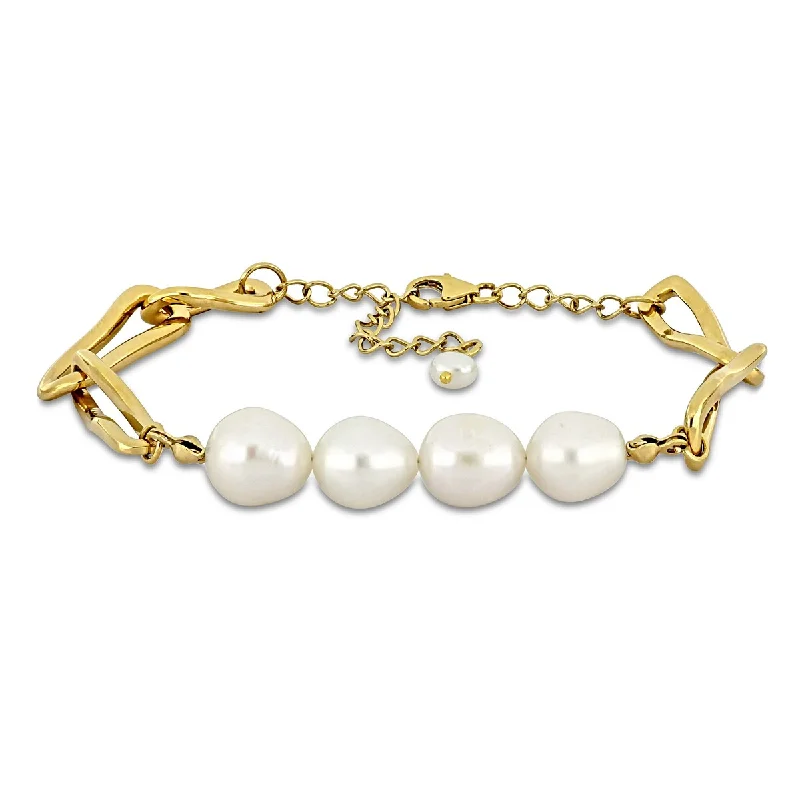 Woven cord bangles-Miadora 9-9.5mm Cultured Freshwater Pearl Pearl Drop Bracelet Yellow Silver