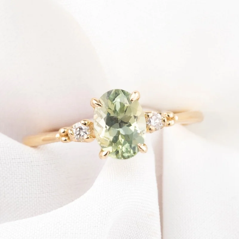 Layered shank engagement rings-Estel Ring 1.48ct Parti Green Yellow Montana Sapphire, 14k Yellow Gold (One of a kind)