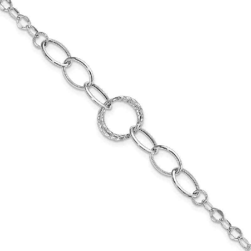 Thick cuff bangles-14k White Gold 12mm Textured Fancy Link Bracelet, 8"