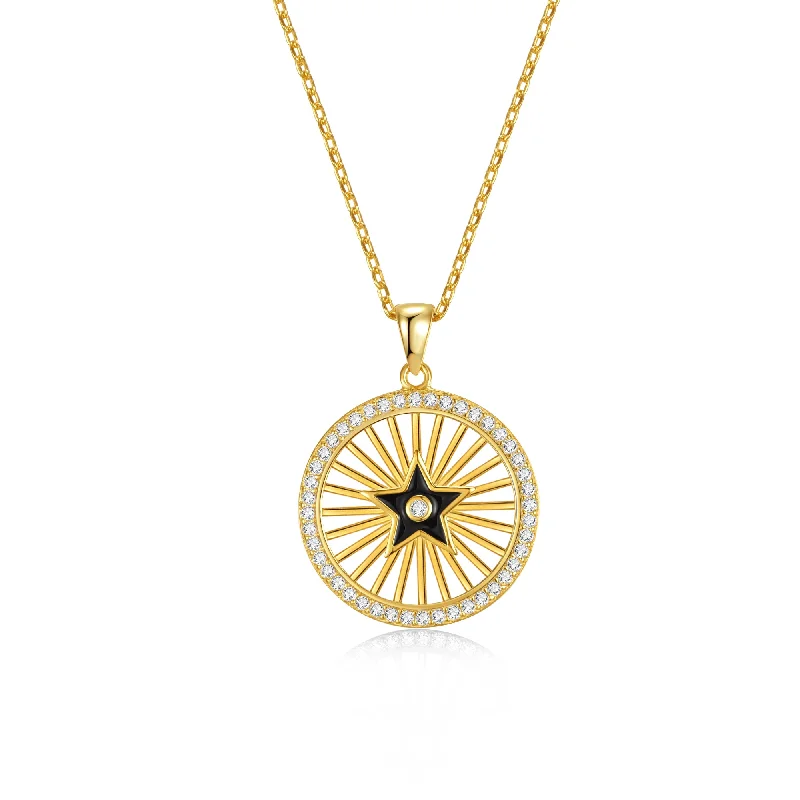 Light filigree necklaces-Céline Black Enamel Star Medallion Pendant Necklace