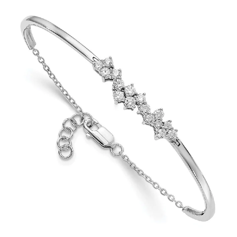 Heavy gem bangles-14k White Gold Rhodium Diamond Bangle Bracelet, 7.5" (W-2mm)