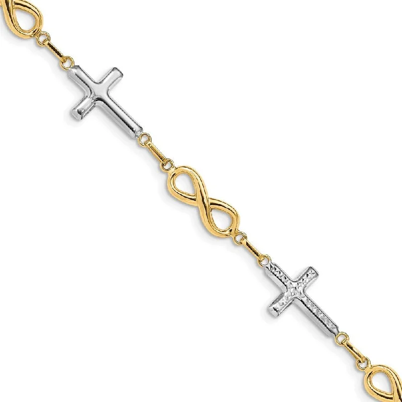 Radiant star bangles-14k Yellow Gold w/Rhodium 11mm Cross Infinity Symbol Link Bracelet, 7.25"