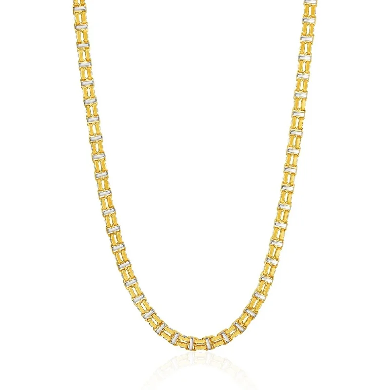 Regency style necklaces-14k Two-Toned Yellow and White Gold Double Link Men's Necklace