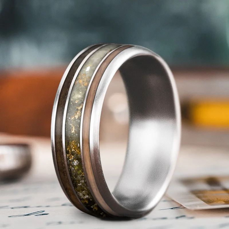 Fine texture rings-Custom Design - 3-Inlay Wide Center Ring qHJG_ZddbfRpFwDBdQyCLdQg