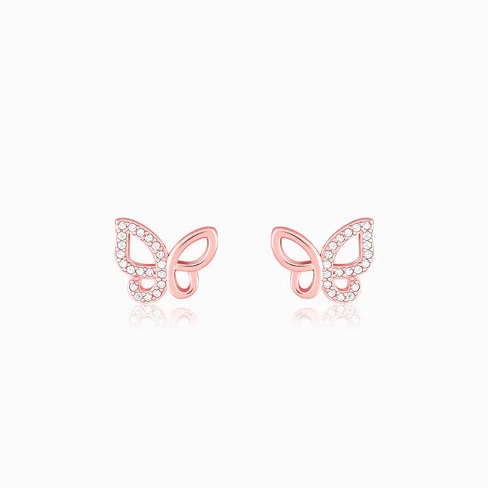 Two-tone earrings-Rose Gold Zircon-Studded Butterfly Earrings