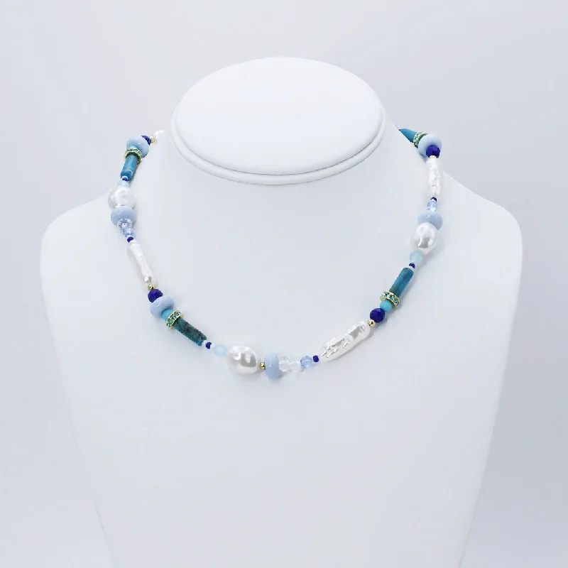 Topaz necklaces-Aqua Bead and Bloom Necklace N61