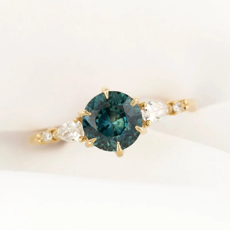 Solitaire gold engagement rings-Estel Fleur Petal Ring 1.32ct Teal Blue Montana Sapphire, 14k Yellow Gold (One of a kind)