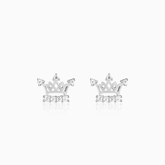 Spinel earrings-Silver Zircon Sparkling Crown Earrings