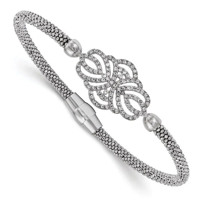 Tri-tone bangles-925 Sterling Silver Textured Cubic Zirconia Bracelet, 7.5"