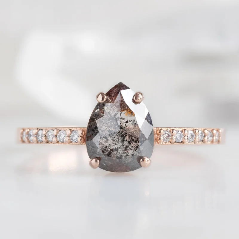 Wide band engagement rings-The Willow Ring | 0.99ct Pear Black Diamond in 14K Rose Gold