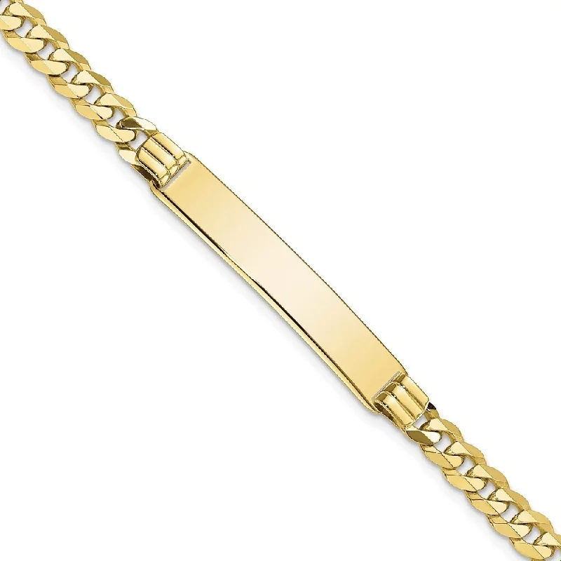 Twist charm bangles-10k Yellow Gold Flat Curb Link ID Bracelet, 7" (W-6.84mm)