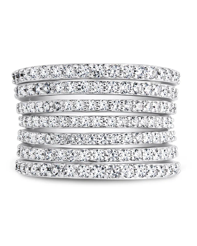 Tide style rings-Sterling Silver CZ Multi-Row Statement Ring