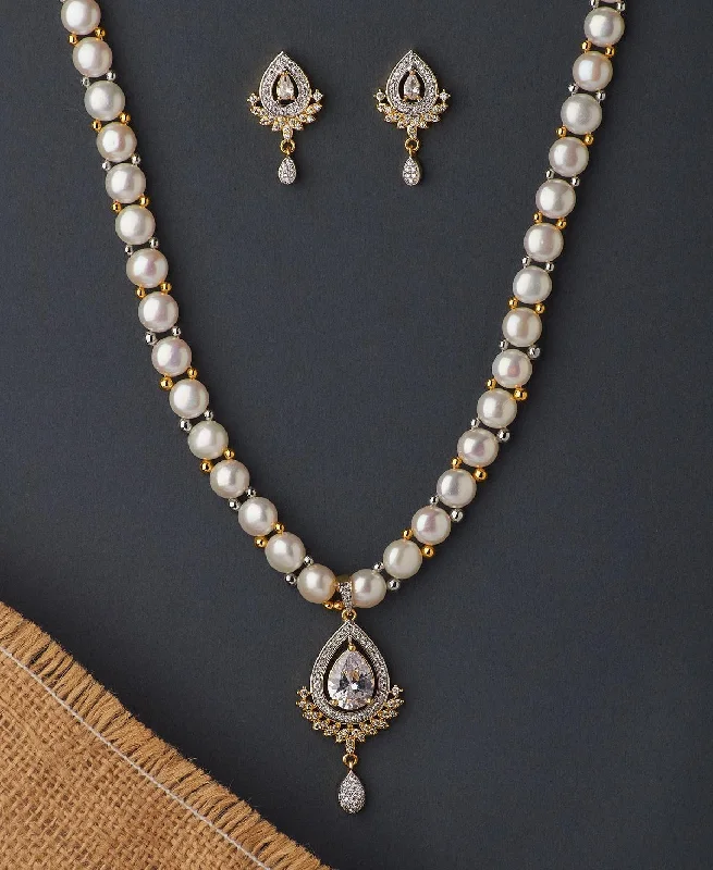 Crystal-woven necklaces-Floral Pearl Necklace Set