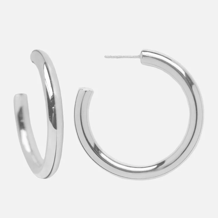 Light drop earrings-Medium Tube Hoops in Silver