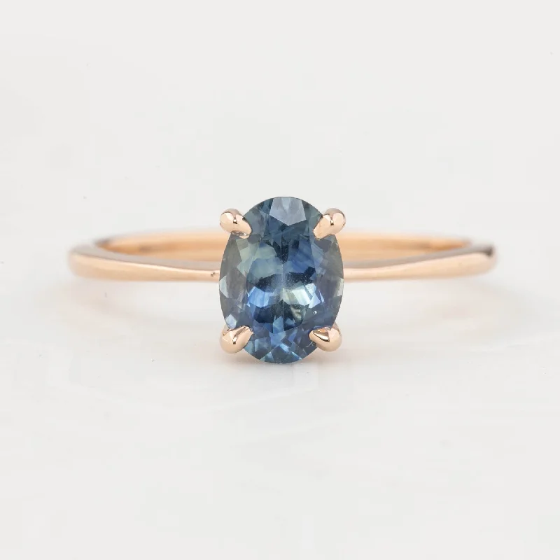 Round diamond engagement rings-Nina Ring 1.30ct Blue Montana Sapphire, 14k Rose Gold (One of a kind)