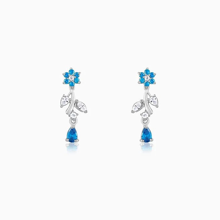 Thin pearl earrings-Silver Blue Daisy Earrings