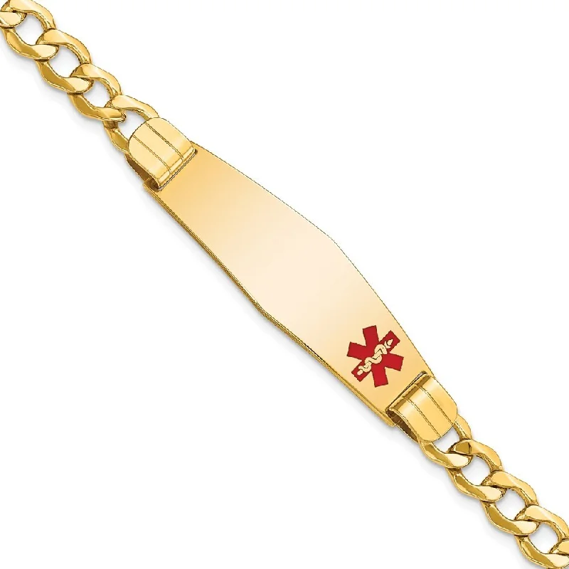 Dusk gothic bangles-14k Yellow Gold 13.5mm Semi-solid Medical Soft Diamond Shape Red Enamel Curb Link ID Bracelet, 7"