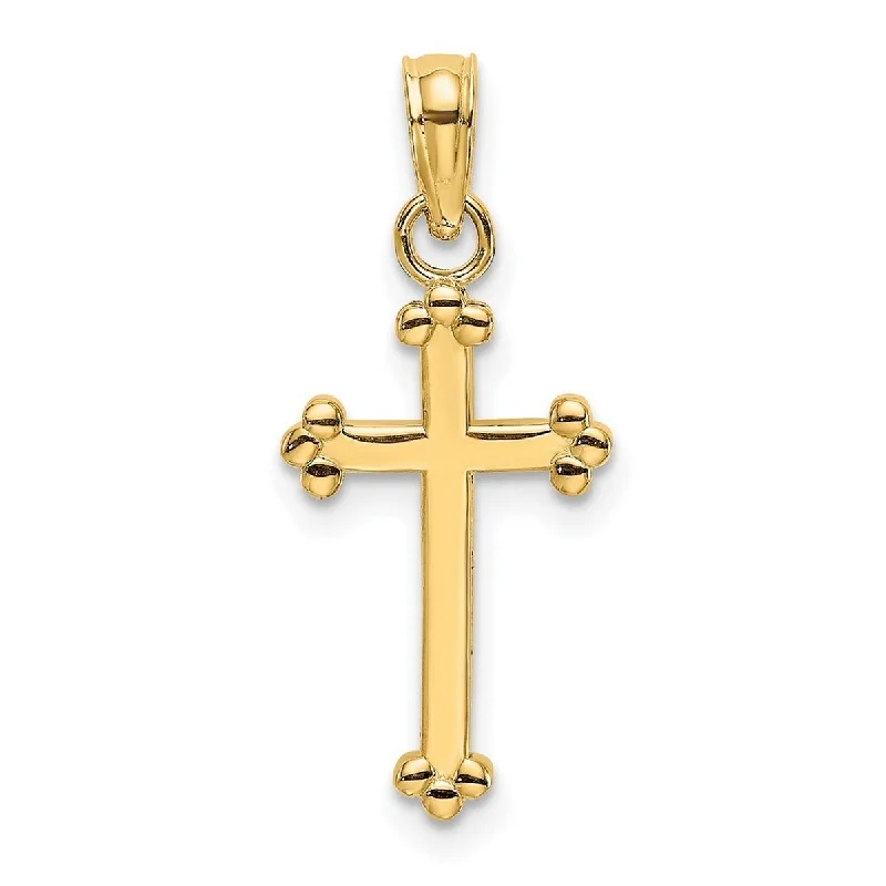 Radiant pearl necklaces-Curata 14k Yellow Gold Small Polished Simple Budded Cross Necklace 9mm x 15.75mm