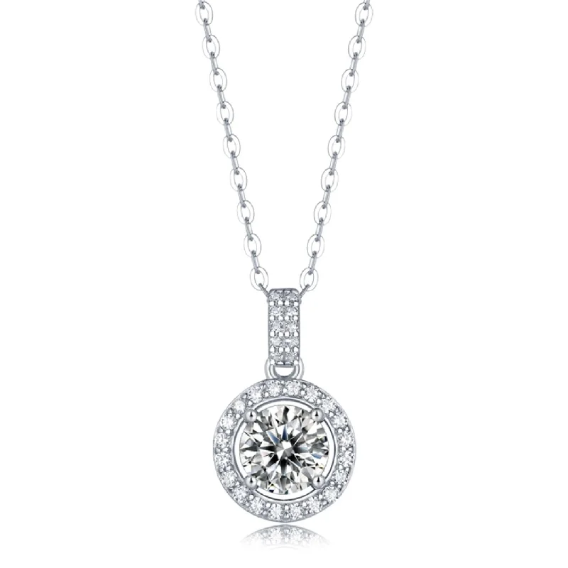 Worn medallion necklaces-Sterling Silver with 2ctw Lab Created Moissanite Round Halo Cluster Pendant Necklace