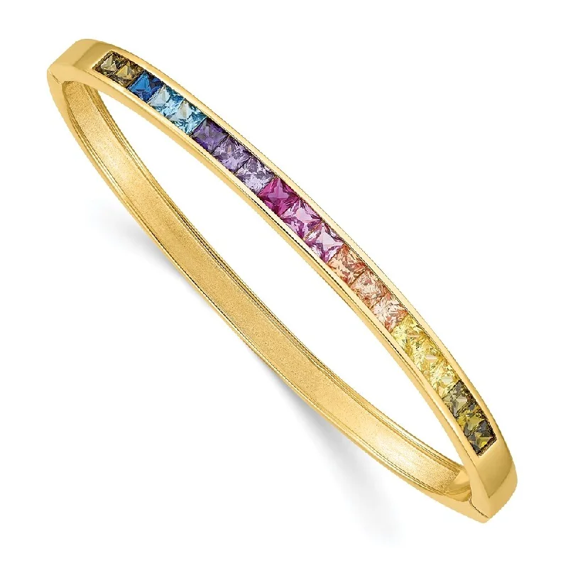 Oval gem bangles-925 Sterling Silver 14k Flash-plated Channel-Set Colorful Cubic Zirconia Bangle Bracelet