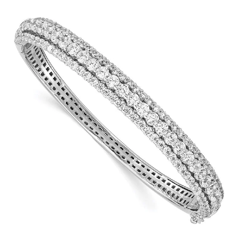 Stone pile bangles-925 Sterling Silver Cubic Zirconia Hinged Bangle Bracelet