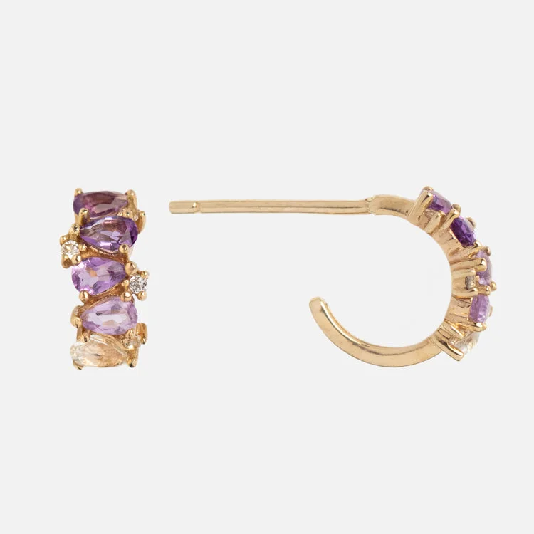 Victorian style earrings-Solid Gold Ombre Birthstone Huggie Hoops