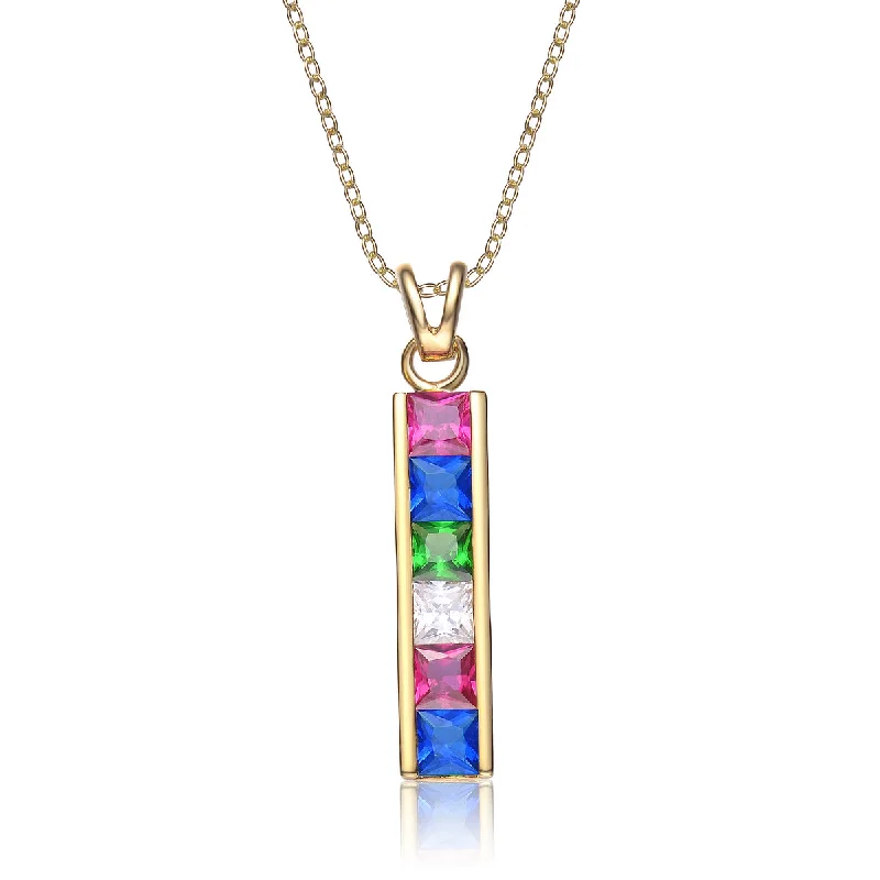 Oval pendant necklaces-Sterling Silver Cubic Zirconia Gold Plating Clear and Pink Blue White and Green Cubic Zirconia Dangling Pendant Necklace