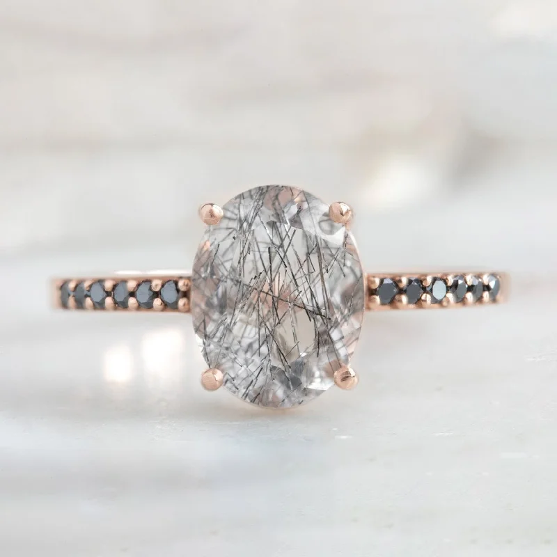 Vintage rose engagement rings-The Willow Ring | 2.08ct Oval Tourmaline in Quartz in 14K Rose Gold