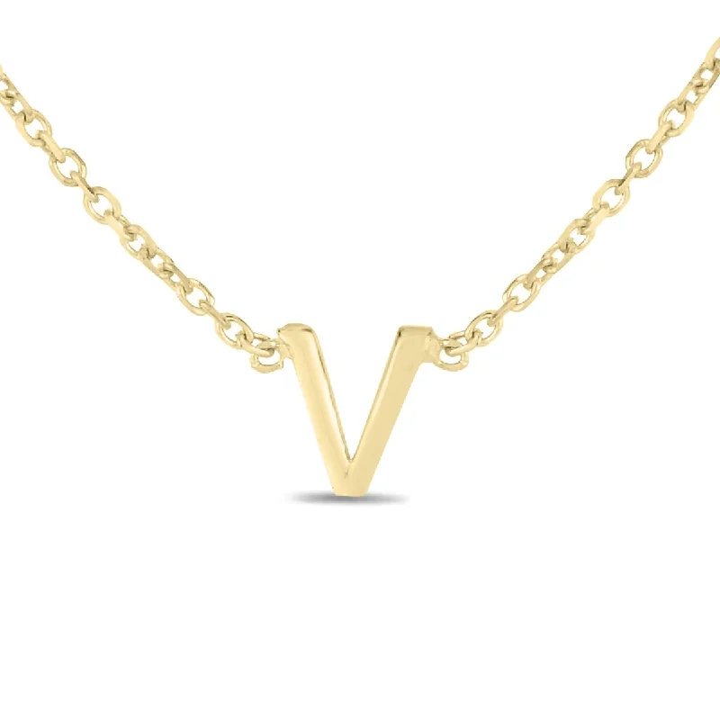 Rustic silver necklaces-Marquee Jewels 14K Solid Yellow Gold V Mini Initial Necklace