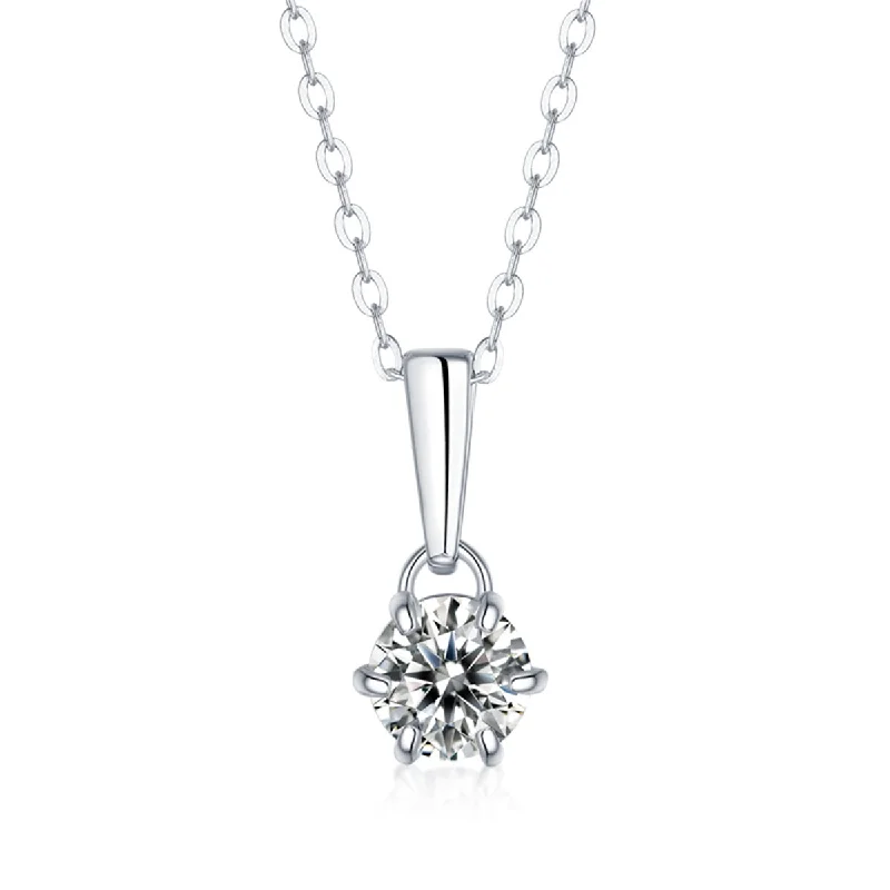 Crystal-woven necklaces-Sterling Silver with 1ct Round Lab Created Moissanite Drop Solitaire Pendant Necklace