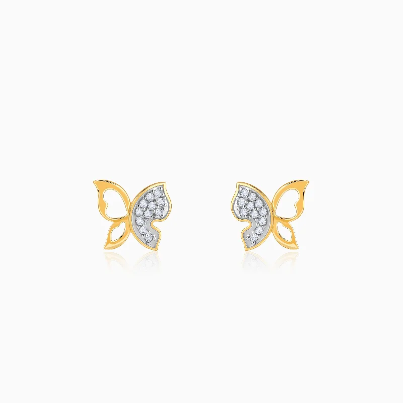 Fox wing earrings-Gold Vlinder Diamond Earrings